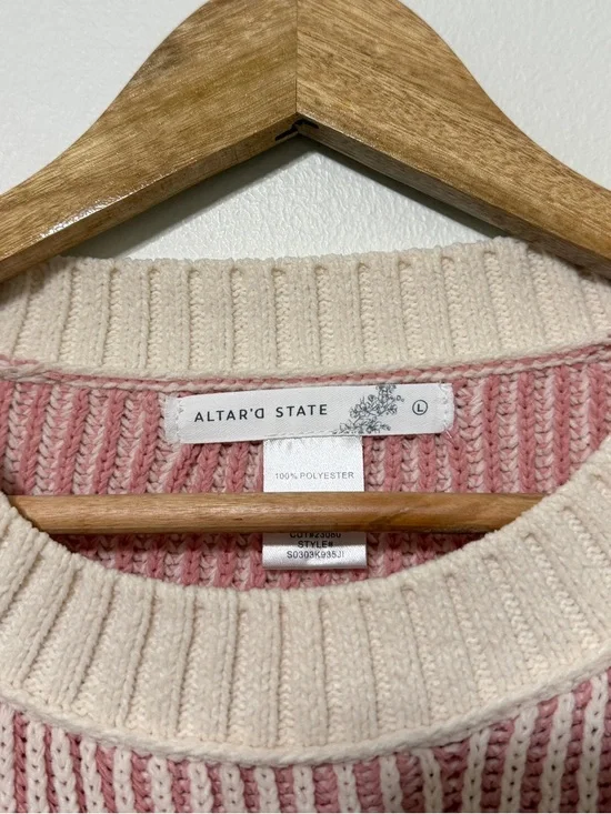 Altar’d State Pink Striped Sweater Size Large Chenille - Picture 3 of 7
